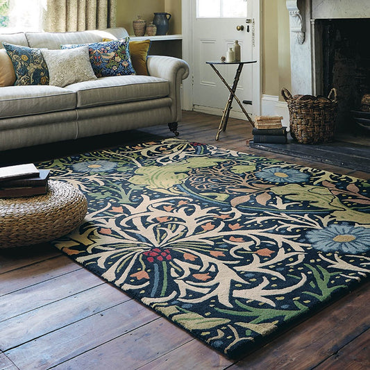 William Morris Seaweed Floral Ink Rug