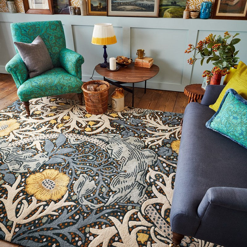 William Morris Seaweed Floral Teal Rug