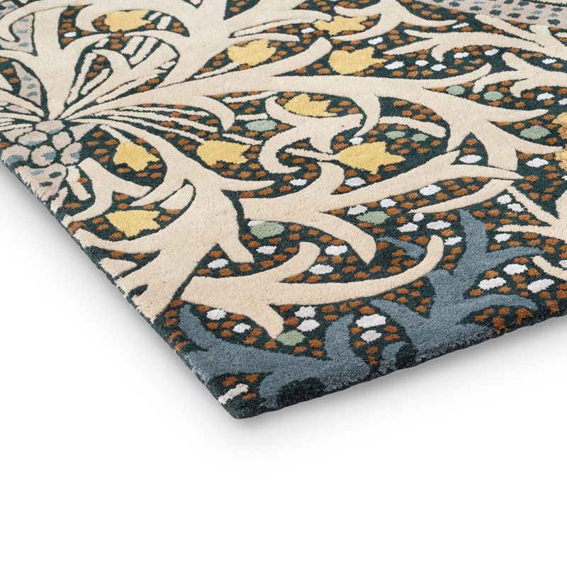 William Morris Seaweed Floral Teal Rug