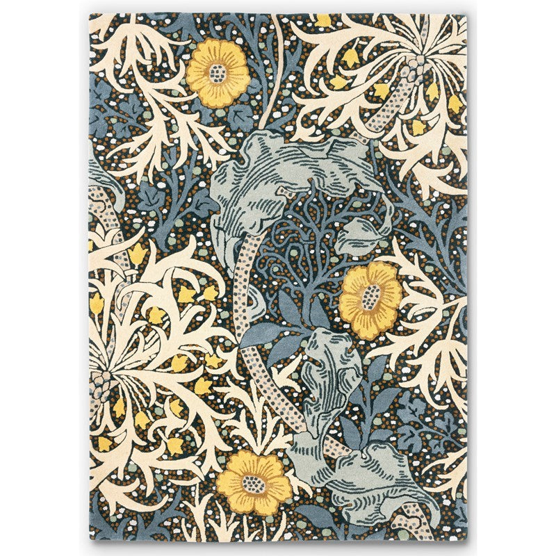 William Morris Seaweed Floral Teal Rug