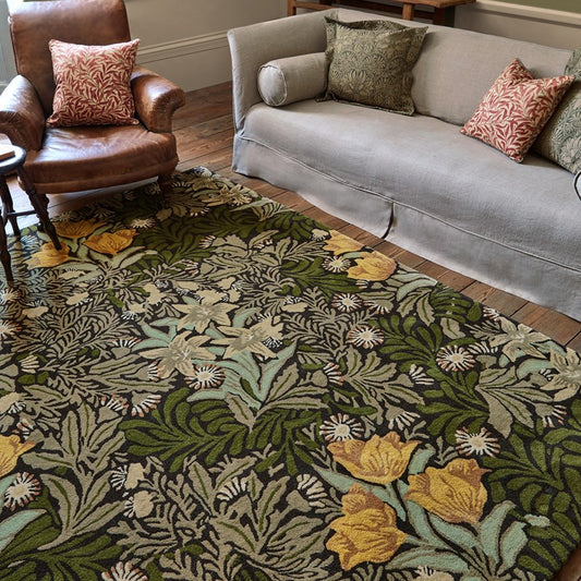 William Morris Bower Twining Vine Green Rug