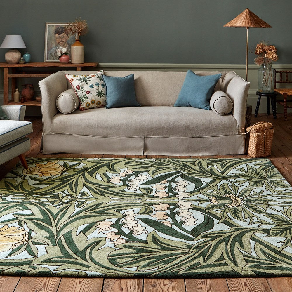 William Morris Bluebell Leafy Arbour Green Rug