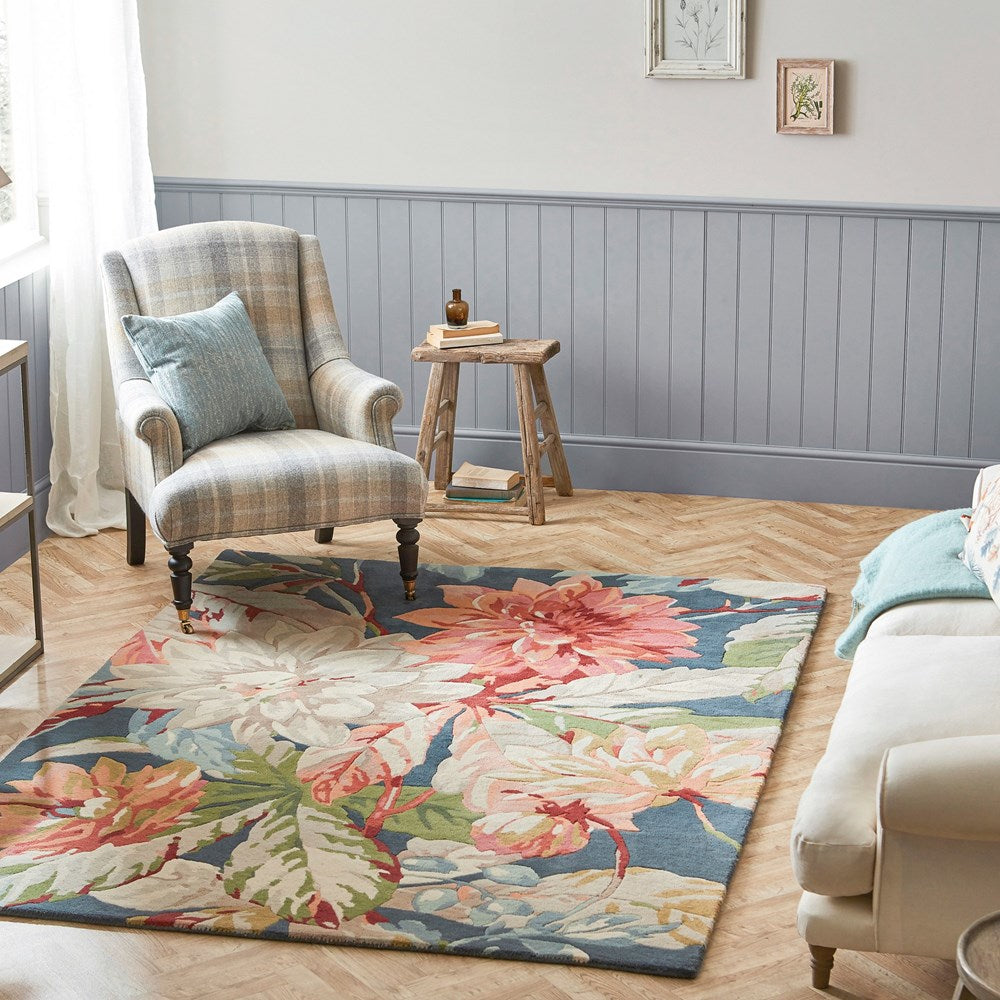 Sanderson Dahlia and Rosehip Teal Rug