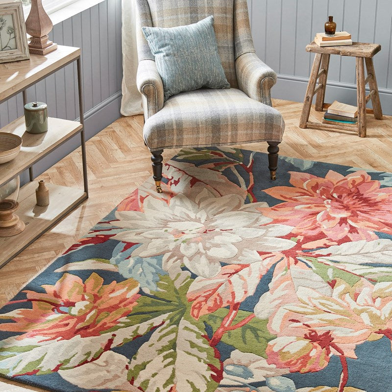 Sanderson Dahlia and Rosehip Teal Rug