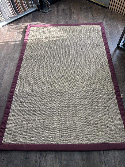 Sisal Herringbone Taped (Burgundy) - 120cm x 180cm