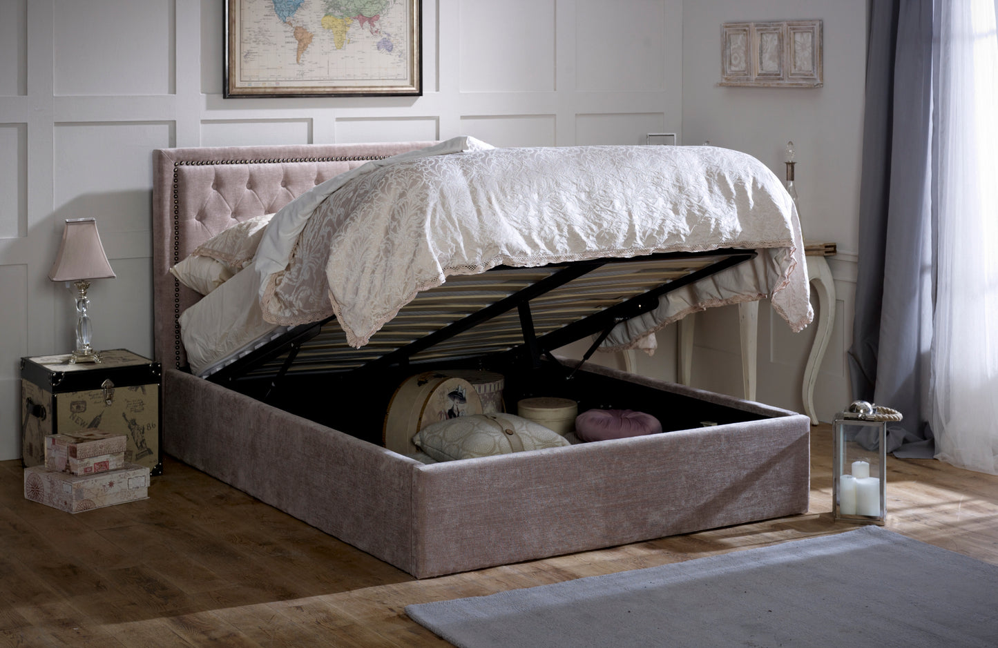 Rhea Ottoman Storage Fabric Bed
