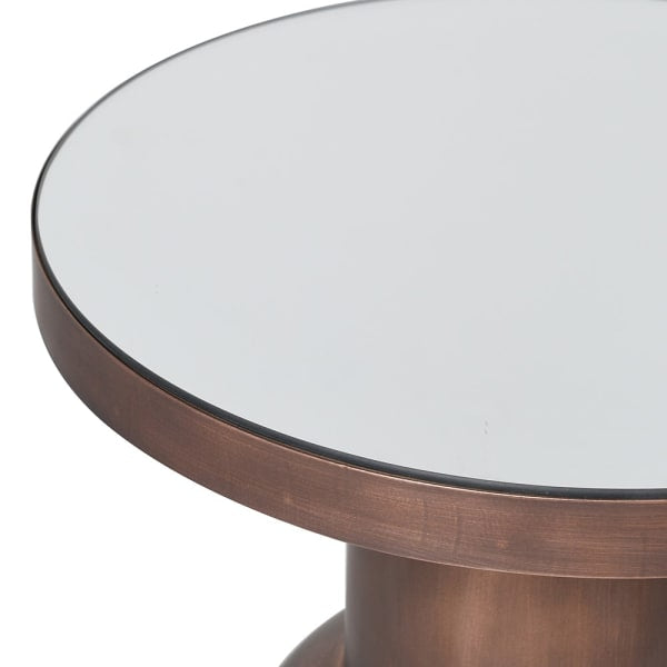 Small Metal Round Side Table with Mirrored Top